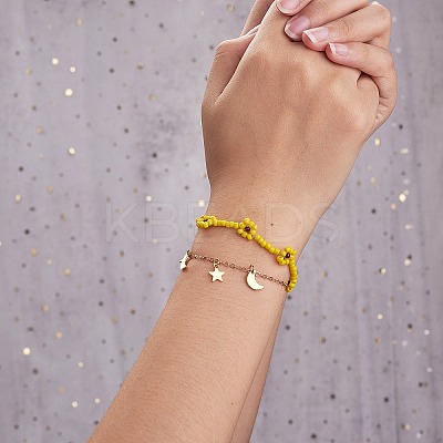 Glass Seed Braided Flower Multi-strand Bracelet BJEW-SW00069-01-1