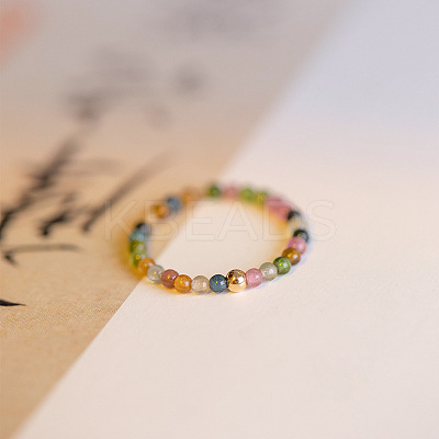 Natural Rainbow Tourmaline Round Beaded Finger Rings WGDC3AE-01-1