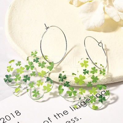 Acrylic Clover Hoop Earrings EJEW-M074-04P-1