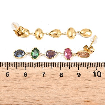 304 Stainless Steel Oval with Teardrop Tassel Stud Earrings EJEW-A161-05G-01-1