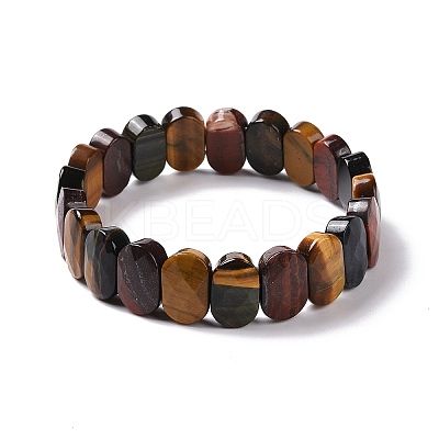 Natural Tiger Eye Oval Beaded Stretch Bracelet G-E010-01G-1