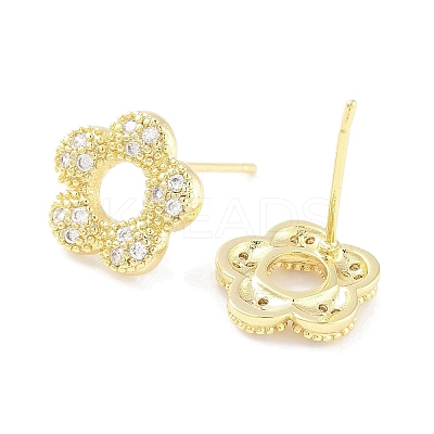 Brass Micro Pave Clear Cubic Zirconia Stud Earrings for Women EJEW-S217-E05-1