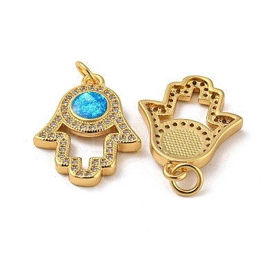 Brass Pendants Micro Pave Cubic Zirconia with Synthetic Opal KK-K356-08G-1
