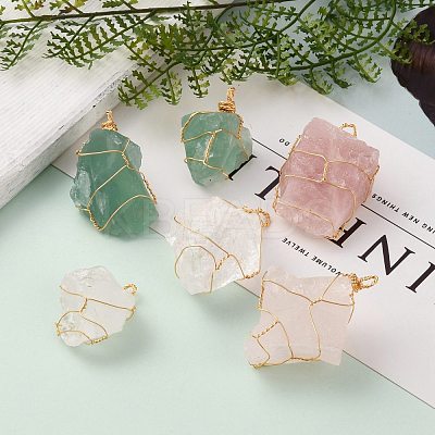 Rough Raw Natural Fluorite & Quartz Crystal & Rose Quartz Pendants PALLOY-JF00586-1