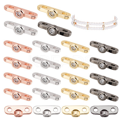 24Pcs 4 Colors Rack Plating Brass Pave Clear Cubic Zirconia Connector Charms KK-GA0001-35-1