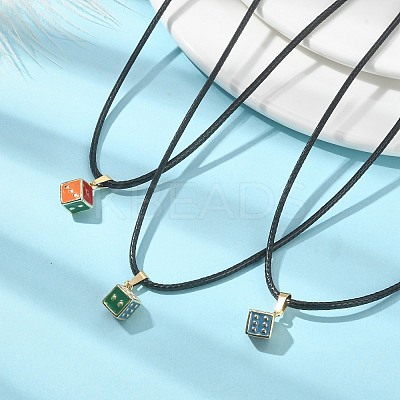 Alloy Enamel Dice Pendant Necklace with Polyester Cords NJEW-JN04515-1