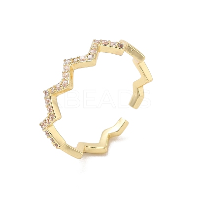 Brass Micro Pave Cubic Zirconia Open Cuff Rings RJEW-R146-02G-1