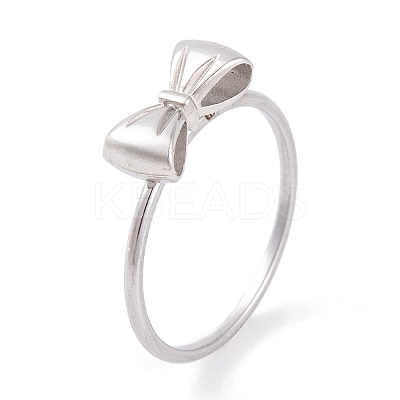 Non-Tarnish 304 Stainless Steel Bowknot Finger Ring for Women RJEW-C086-01-P-1