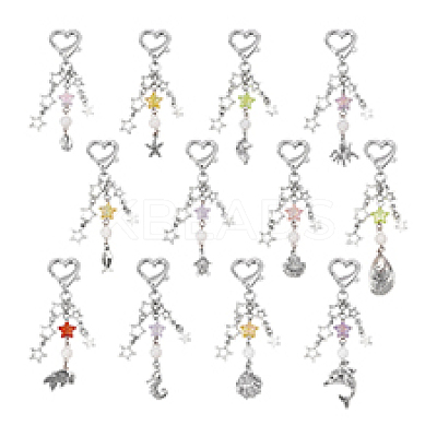 12Pcs 12 Styles Sea Animals Acrylic & Alloy Star Pendant Decoration HJEW-PH01951-1
