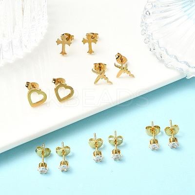 304 Stainless Steel Micro Pave Cubic Zirconia Stud Earrings Kits For Women EJEW-B112-01G-01-1