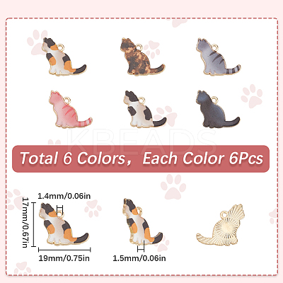 36Pcs 6 Colors Alloy Enamel Pendants ENAM-SC0005-48-1