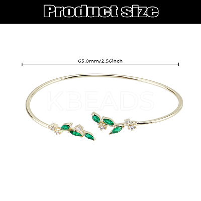 1Pc Elegant Brass Cubic Zirconia Leaf Cuff Bangles for Women BJEW-LP0003-33G-02-1