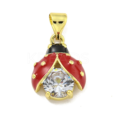 Rack Plating Brass Micro Pave Clear Cubic Zirconia with Enamel Pendant X-KK-B091-37G-02-1