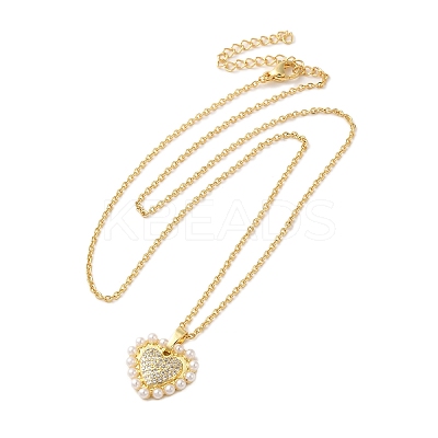 Brass Micro Pave Clear Cubic Zirconia Heart Pendant Necklaces for Women NJEW-K381-05G-1