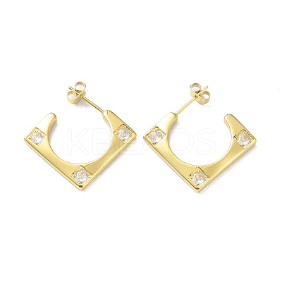 Ion Plating(IP) Cubic Zirconia Rectangle Stud Earrings EJEW-A097-01G-02-1