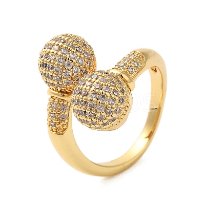 Round Brass Micro Pave Clear Cubic Zirconia Open Cuff Rings for Women RJEW-A046-10G-1