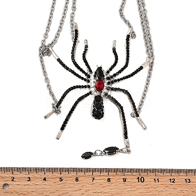 Alloy Jet Rhinestone Halloween Spider Pendant 3 Layer Choker Necklaces for Women NJEW-P336-01P-1