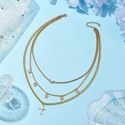 Brass & Stainless Steel Micro Pave Clear Cubic Zirconia Pendant Necklaces NJEW-JN04874-1