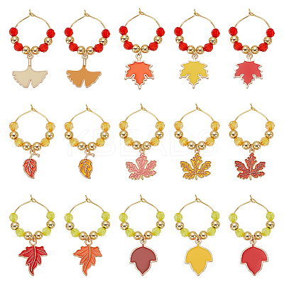 Autumn Theme Glass Wine Glass Charms AJEW-BC00013-1