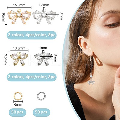 16Pcs 4 Style Bowknot Brass Micro Pave Clear Cubic Zirconia Charms DIY-DR0001-28-1