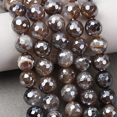 Electroplated Natural Agate Beads Strands G-B191-A07-8mm-12-1