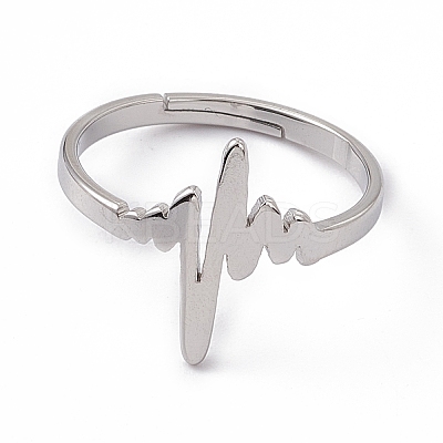 Non-Tarnish 201 Stainless Steel Heart Beat Adjustable Ring for Women RJEW-K238-02P-1