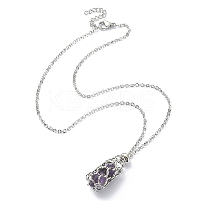 Natural Gemstone Macrame Pouch Pendant Necklaces NJEW-JN04396-1