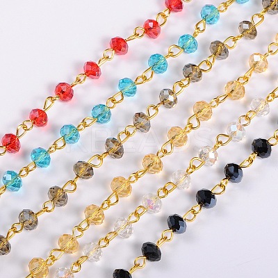 Handmade Rondelle Glass Beads Chains for Necklaces Bracelets Making AJEW-JB00037-1