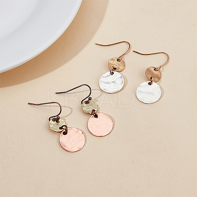 2 Pairs 2 Colors Retro Two Tone Alloy Flat Round Dangle Earrings for Women EJEW-AN0002-40-1