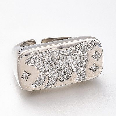 Adjustable Brass Micro Pave Clear Cubic Zirconia Open Cuff Rings ZIRC-I049-34-1