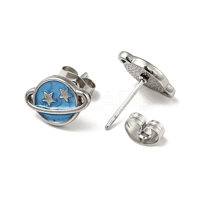 Enamel Planet with Star Stud Earrings with 316 Surgical Stainless Steel Pins EJEW-A081-06P-1
