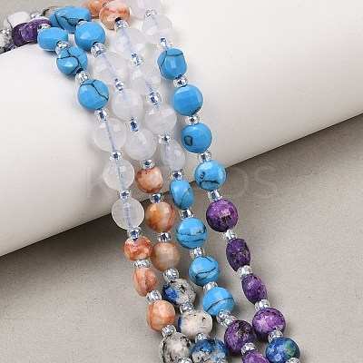 Dyed Natural White Jade & Red Netstone & Quartz Crystal & K2 Stone & Synthetic Turquoise Beads Strands G-Z135-B03-1