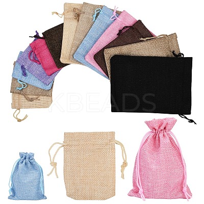 30Pcs 6 Styles Polyester Imitation Burlap Packing Pouches Drawstring Bags ABAG-YW0001-08-1