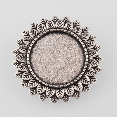 Vintage Alloy Flower Brooch Cabochon Bezel Settings X-PALLOY-O038-21AS-1