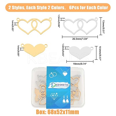 24Pcs 4 Styles Valentine's Day 304 Stainless Steel Connector Charms STAS-DC0011-68-1