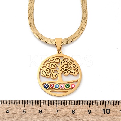 Tree of Life & Evil Eye 201 Stainless Steel Herringbone Chains Pendant Necklaces NJEW-K253-34G-1