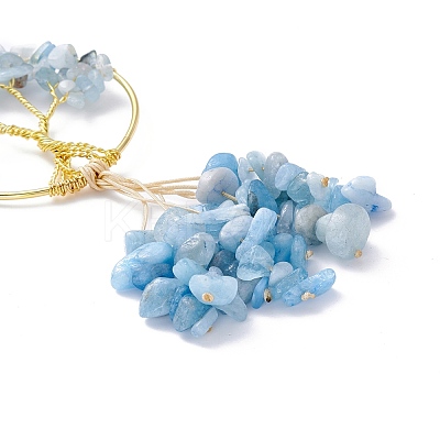 Wire Wrapped Chips Natural Aquamarine Big Pendant Decorations HJEW-H057-03B-1