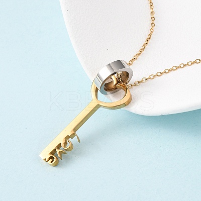 304 Stainless Steel Love Key Pendant Necklaces for Women NJEW-B149-03GP-1
