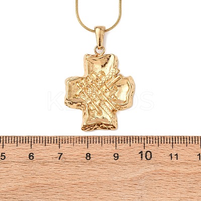 304 Stainless Steel Textured Cross Pendant Snake Chain Necklaces for Women NJEW-F354-04G-1