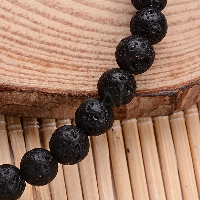 Natural Lava Rock Beaded Stretch Charm Bracelets BJEW-JB02095-02-1