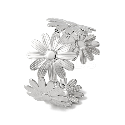 Flower 304 Stainless Steel Bangles for Women BJEW-B104-08P-1