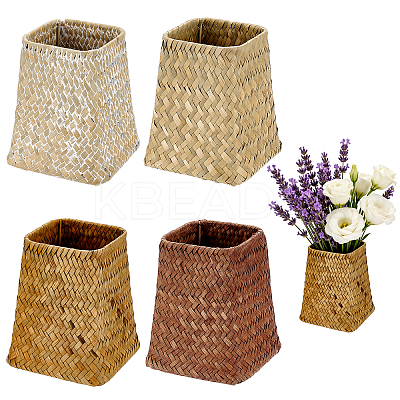 4Pcs 4 Colors Straw Wickerwork Flower Baskets AJEW-WA0004-20-1