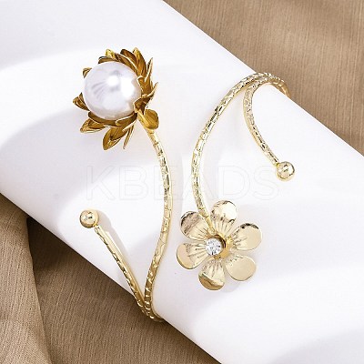 Lotus Alloy Arm Cuff Bangles for Girl Women AJEW-A063-01J-G-1