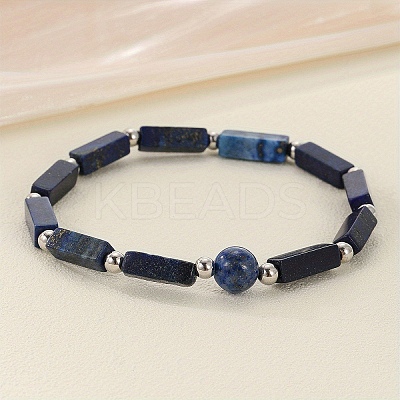 Natural Lapis Lazuli Beaded Stretch Bracelets for Men Women WGE4A78-02-1