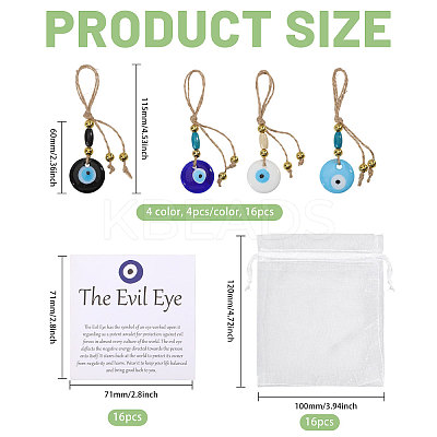 Handmade Flat Round with Evil Eye Glass & Wood Pendant Decorations HJEW-CA00092-1