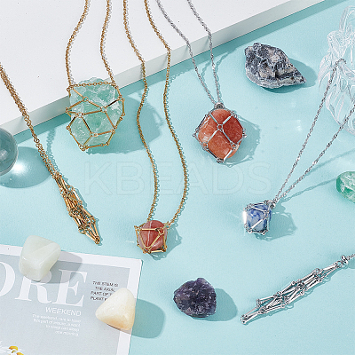 6Pcs 6 Styles 304 Stainless Steel Macrame Pouch Empty Stone Holder Necklace Making NJEW-GA00003-1