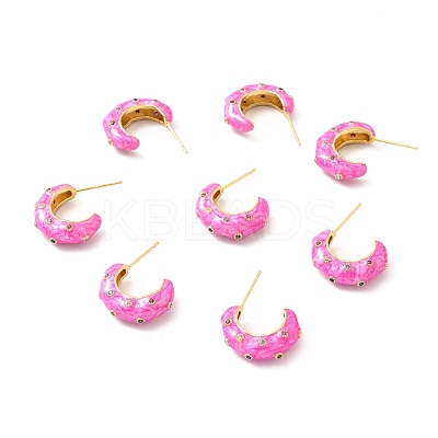Enamel Moon Stud Earrings with Cubic Zirconia EJEW-F281-20G-1