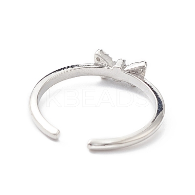 Clear Cubic Zirconia Butterfly Open Cuff Ring RJEW-C056-09P-1