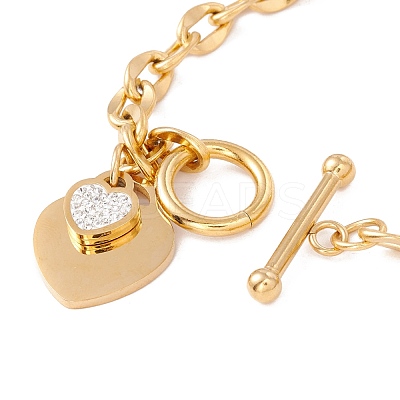 Crystal Rhinestone Heart and Bar Charm Bracelet with Cable Chains STAS-D184-09G-1