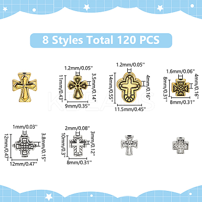 120Pcs 8 Styles Tibetan Style Alloy Beads FIND-HY0003-60-1